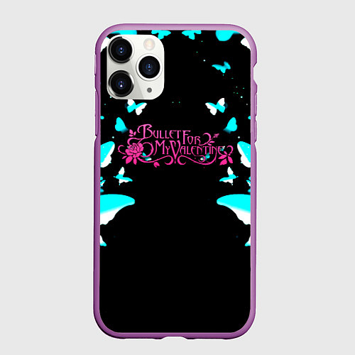 Чехол iPhone 11 Pro матовый Bullet for my valentine бабочки / 3D-Фиолетовый – фото 1