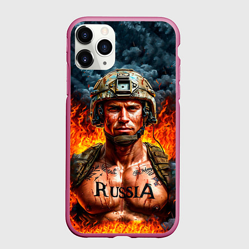 Чехол iPhone 11 Pro матовый Воин России / 3D-Малиновый – фото 1
