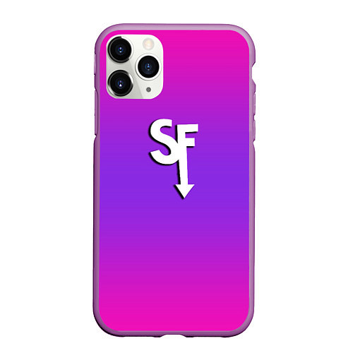 Чехол iPhone 11 Pro матовый Sally Face neon gradient / 3D-Фиолетовый – фото 1