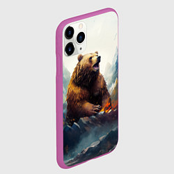 Чехол iPhone 11 Pro матовый Агрессивный бурый медведь, цвет: 3D-фиолетовый — фото 2