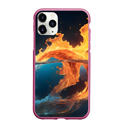 Чехол iPhone 11 Pro матовый Вода и огонь, цвет: 3D-малиновый