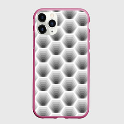 Чехол iPhone 11 Pro матовый Неоновые соты, цвет: 3D-малиновый