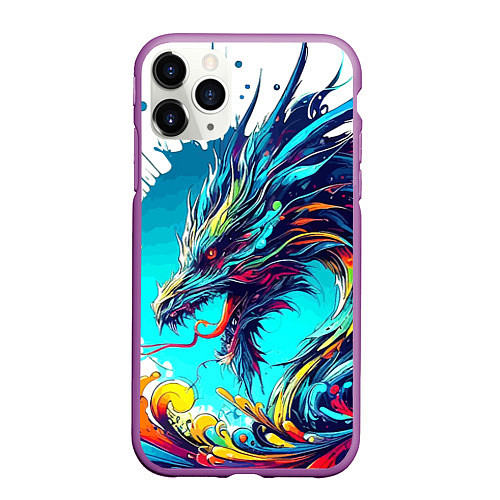 Чехол iPhone 11 Pro матовый Japanese dragon - tattoo irezumi / 3D-Фиолетовый – фото 1