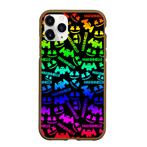 Чехол iPhone 11 Pro матовый Marshmello neon steel pattern / 3D-Коричневый – фото 1