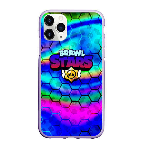 Чехол iPhone 11 Pro матовый Brawl stars neon gradient / 3D-Светло-сиреневый – фото 1