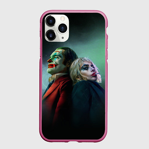 Чехол iPhone 11 Pro матовый Харли и Джокер / 3D-Малиновый – фото 1