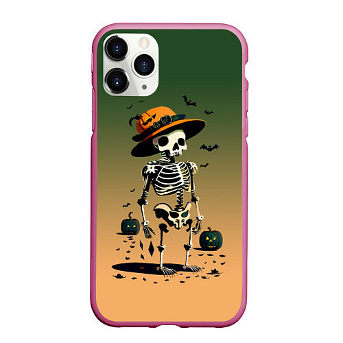 Чехол iPhone 11 Pro матовый Funny skeleton - ai art fantasy / 3D-Малиновый – фото 1