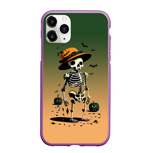 Чехол iPhone 11 Pro матовый Funny skeleton - ai art fantasy / 3D-Фиолетовый – фото 1