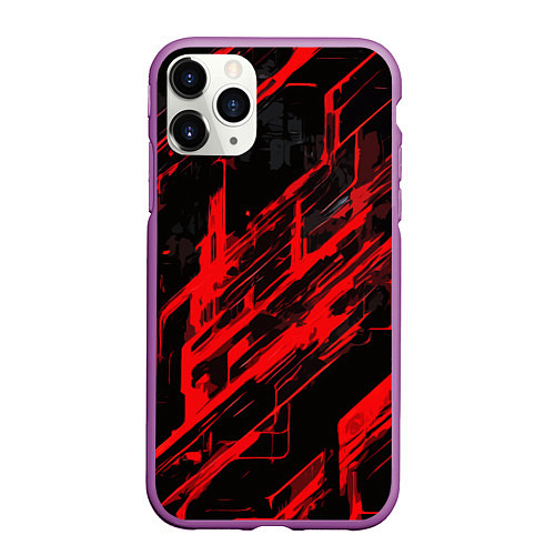 Чехол iPhone 11 Pro матовый Red stripes on a black background / 3D-Фиолетовый – фото 1