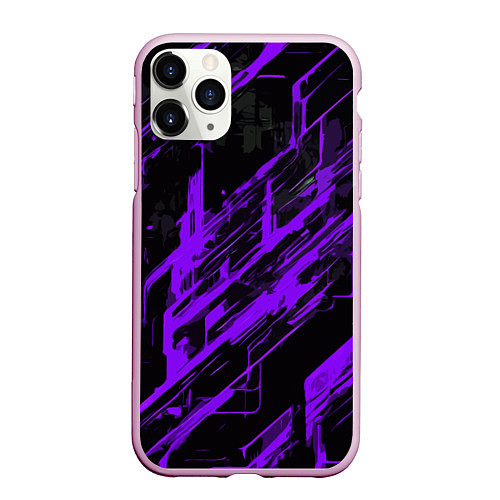 Чехол iPhone 11 Pro матовый Purple stripes on a black background / 3D-Розовый – фото 1