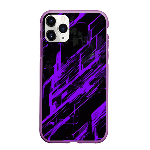 Чехол iPhone 11 Pro матовый Purple stripes on a black background / 3D-Фиолетовый – фото 1