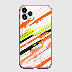 Чехол iPhone 11 Pro матовый Оранжево-жёлто-чёрные полосы на белом фоне, цвет: 3D-фиолетовый