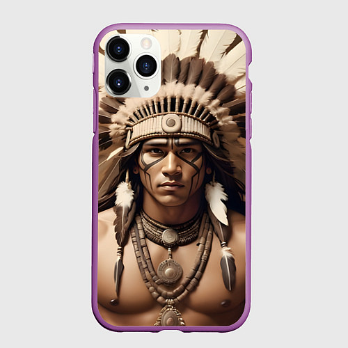 Чехол iPhone 11 Pro матовый Индеец искусство / 3D-Фиолетовый – фото 1