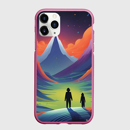 Чехол iPhone 11 Pro матовый Фантастический красочный пейзаж / 3D-Малиновый – фото 1