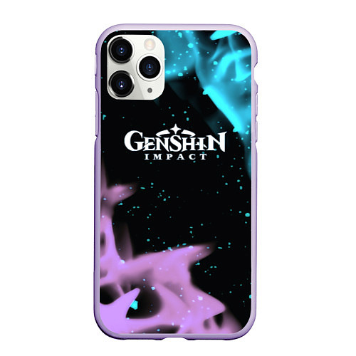 Чехол iPhone 11 Pro матовый Genshin Impact flame neon / 3D-Светло-сиреневый – фото 1