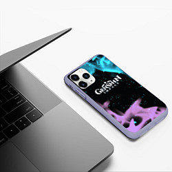 Чехол iPhone 11 Pro матовый Genshin Impact flame neon, цвет: 3D-светло-сиреневый — фото 2