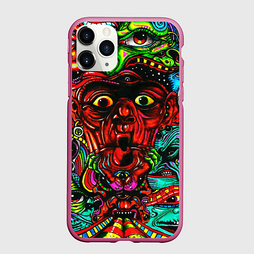 Чехол iPhone 11 Pro матовый Мексиканский стиль психоделика / 3D-Малиновый – фото 1