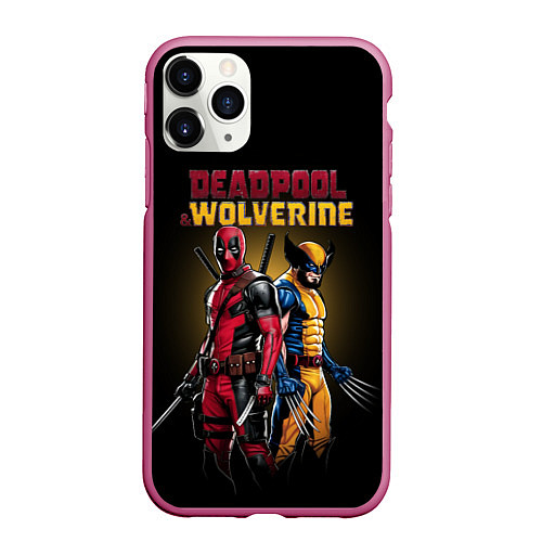 Чехол iPhone 11 Pro матовый Deadpool & Wolverine - film / 3D-Малиновый – фото 1