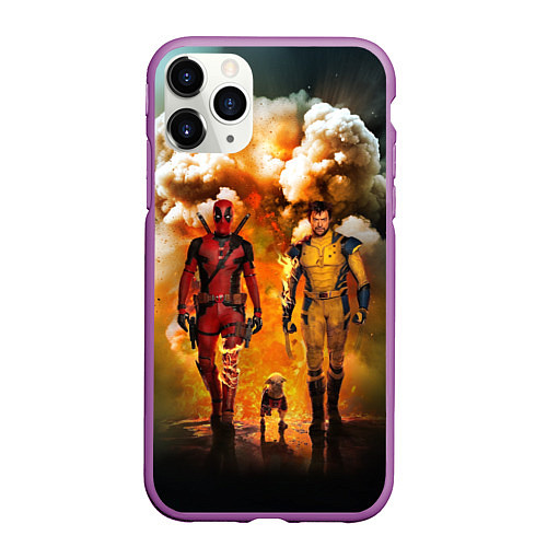 Чехол iPhone 11 Pro матовый Дэдпул и Росомаха - Догпуля / 3D-Фиолетовый – фото 1