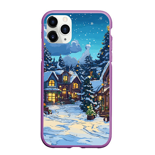 Чехол iPhone 11 Pro матовый Город перед новым годом / 3D-Фиолетовый – фото 1