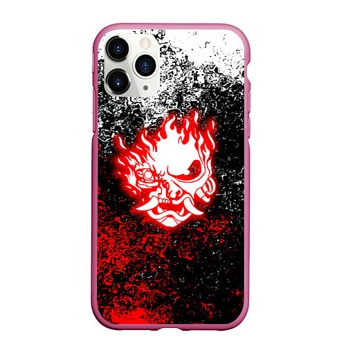 Чехол iPhone 11 Pro матовый Cyberpunk брызги красок / 3D-Малиновый – фото 1