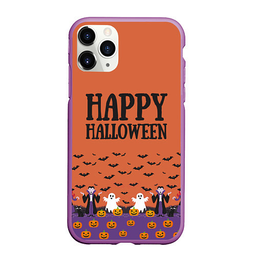 Чехол iPhone 11 Pro матовый Happy Halloween pattern / 3D-Фиолетовый – фото 1