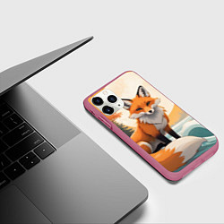 Чехол iPhone 11 Pro матовый Лиса в лесу осень, цвет: 3D-малиновый — фото 2