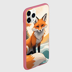 Чехол iPhone 11 Pro матовый Лиса в лесу осень, цвет: 3D-малиновый — фото 2