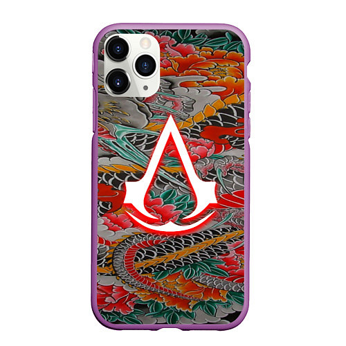 Чехол iPhone 11 Pro матовый Assassins Creed shadows japan / 3D-Фиолетовый – фото 1