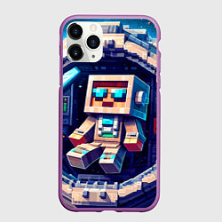 Чехол iPhone 11 Pro матовый Космонавт в космическом корабле - Майнкрафт