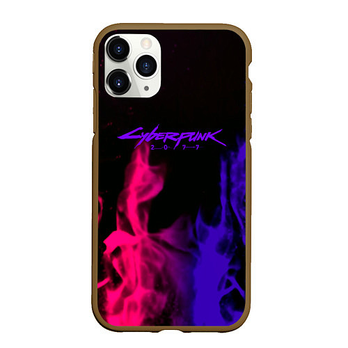 Чехол iPhone 11 Pro матовый Cyberpunk 2077 neon flame / 3D-Коричневый – фото 1