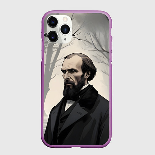 Чехол iPhone 11 Pro матовый Достоевский зимняя аллея / 3D-Фиолетовый – фото 1