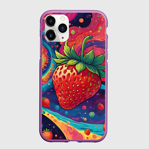 Чехол iPhone 11 Pro матовый Психоделика клубничка / 3D-Фиолетовый – фото 1