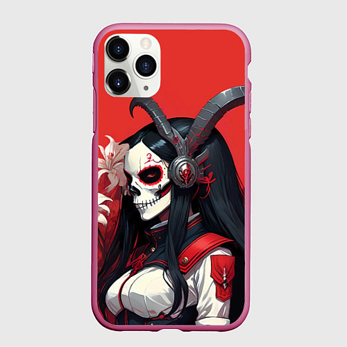 Чехол iPhone 11 Pro матовый Девушка с макияжем калавера / 3D-Малиновый – фото 1
