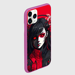 Чехол iPhone 11 Pro матовый Девушка в стиле аниме в куртке на красном фоне, цвет: 3D-фиолетовый — фото 2