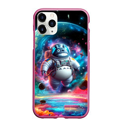 Чехол iPhone 11 Pro матовый Astronaut Totoro in neon space - ai art fantasy, цвет: 3D-малиновый