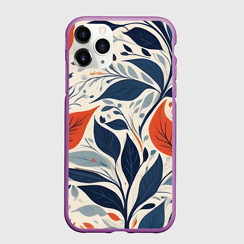 Чехол iPhone 11 Pro матовый Искусство листья абстракция / 3D-Фиолетовый – фото 1