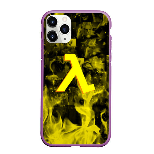 Чехол iPhone 11 Pro матовый Half life flame game / 3D-Фиолетовый – фото 1