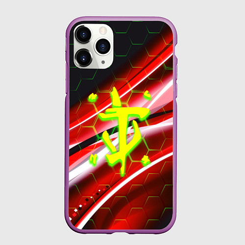 Чехол iPhone 11 Pro матовый Doom кислотное лого броня / 3D-Фиолетовый – фото 1