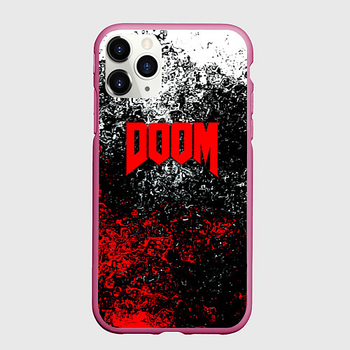 Чехол iPhone 11 Pro матовый Doom брызги красок / 3D-Малиновый – фото 1
