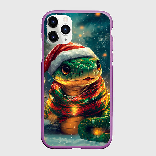 Чехол iPhone 11 Pro матовый Новогодняя большая змея / 3D-Фиолетовый – фото 1
