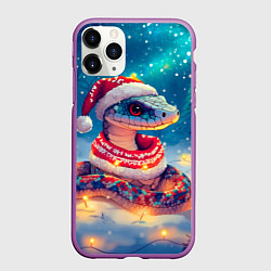 Чехол iPhone 11 Pro матовый Новогодняя змея в шарфе, цвет: 3D-фиолетовый