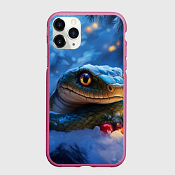 Чехол iPhone 11 Pro матовый Новогодняя змея и шарики, цвет: 3D-малиновый