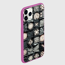 Чехол iPhone 11 Pro матовый Африканские знаки на пэчворк дениме, цвет: 3D-фиолетовый — фото 2