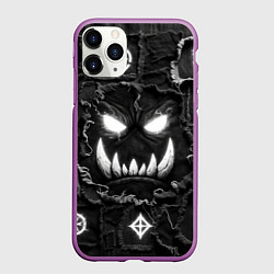 Чехол iPhone 11 Pro матовый Голова Орка на джинсах пэчворк, цвет: 3D-фиолетовый