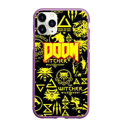 Чехол iPhone 11 Pro матовый Doom x Witcher / 3D-Фиолетовый – фото 1