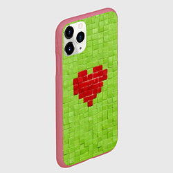 Чехол iPhone 11 Pro матовый Мелкая салатовая плитка сердце, цвет: 3D-малиновый — фото 2