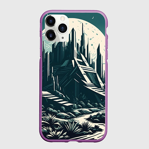 Чехол iPhone 11 Pro матовый Фантастика город / 3D-Фиолетовый – фото 1