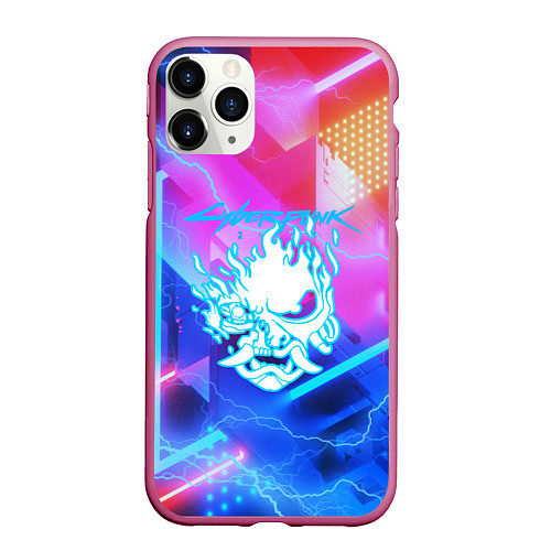 Чехол iPhone 11 Pro матовый Cyberpunk samurai storm / 3D-Малиновый – фото 1