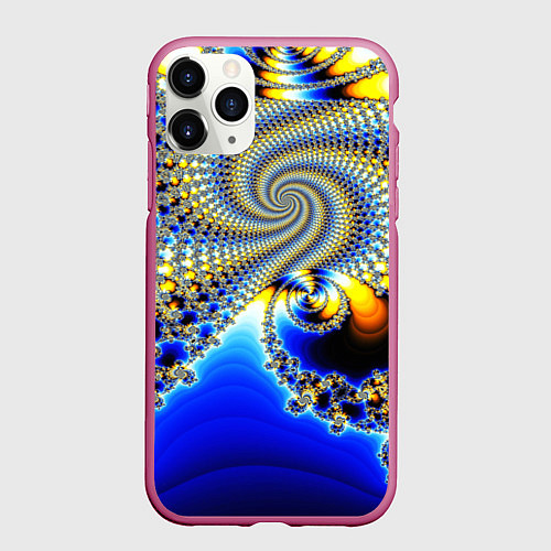 Чехол iPhone 11 Pro матовый Фрактальный психоделики узор / 3D-Малиновый – фото 1